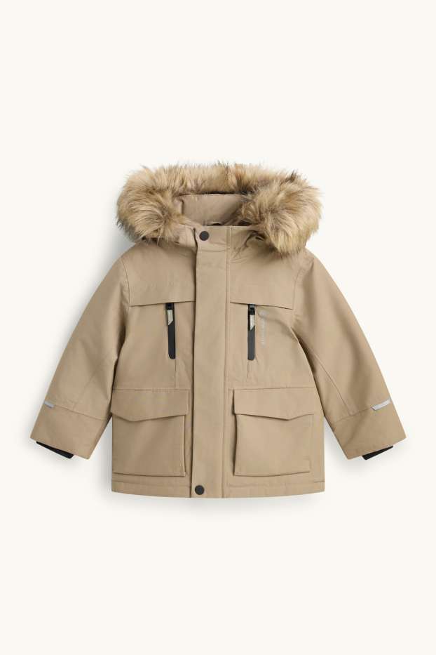 Kinder Buben - Regenjacke mit Kapuze - gefüttert - wasserdicht - beige