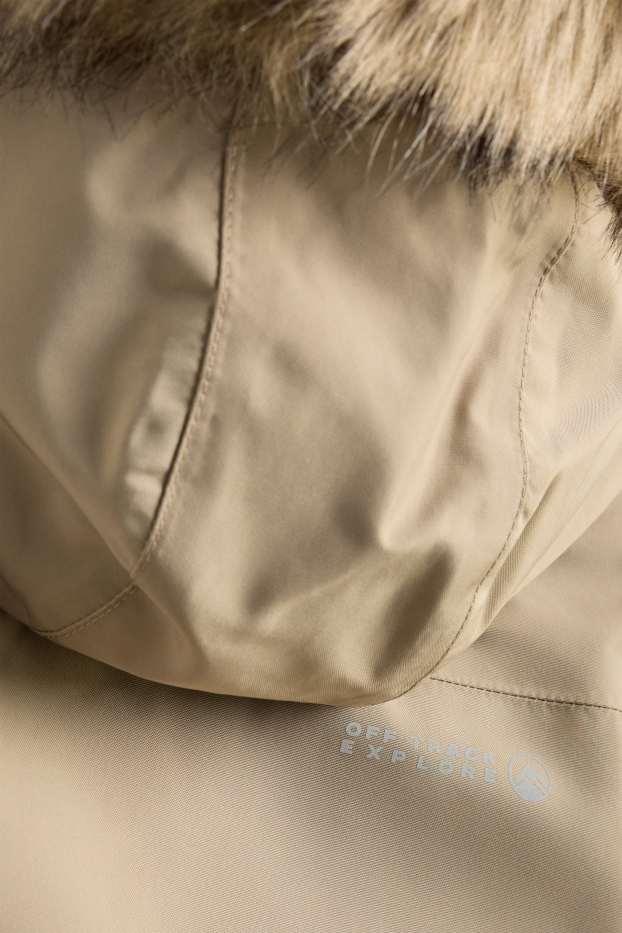 Kinder Buben - Regenjacke mit Kapuze - gefüttert - wasserdicht - beige