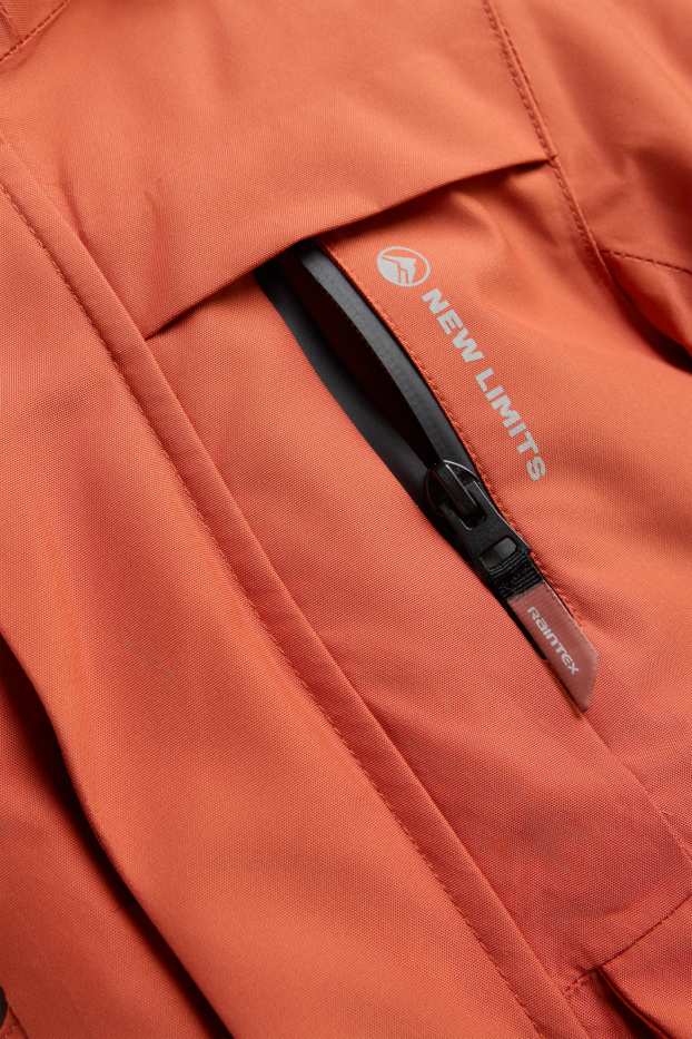 Kinder Buben - Regenjacke mit Kapuze - gefüttert - wasserdicht - coral