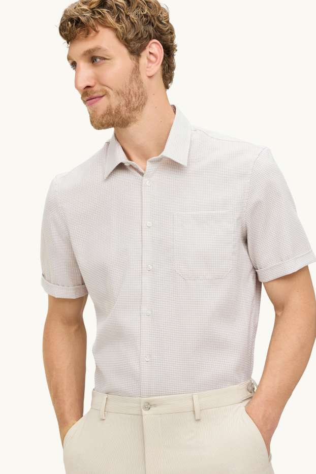 Heren - Overhemd - regular fit - Kent - strijkvrij - met patroon - crème wit