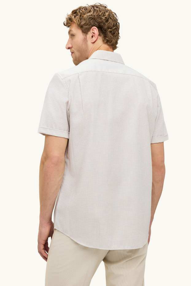 Heren - Overhemd - regular fit - Kent - strijkvrij - met patroon - crème wit