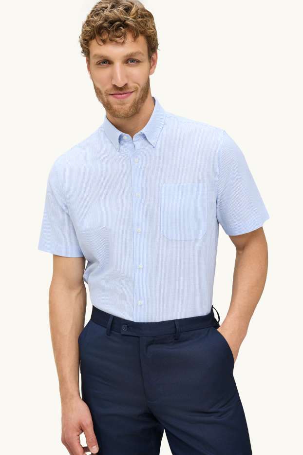 Men - Shirt - regular fit - button-down collar - light blue