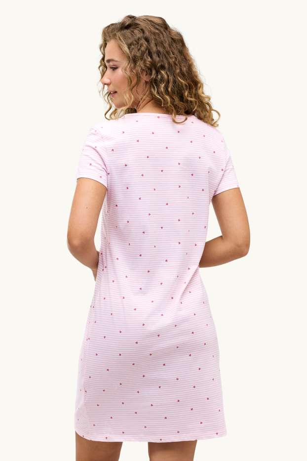 Femmes - Chemise de nuit - à rayures - à motif - rose