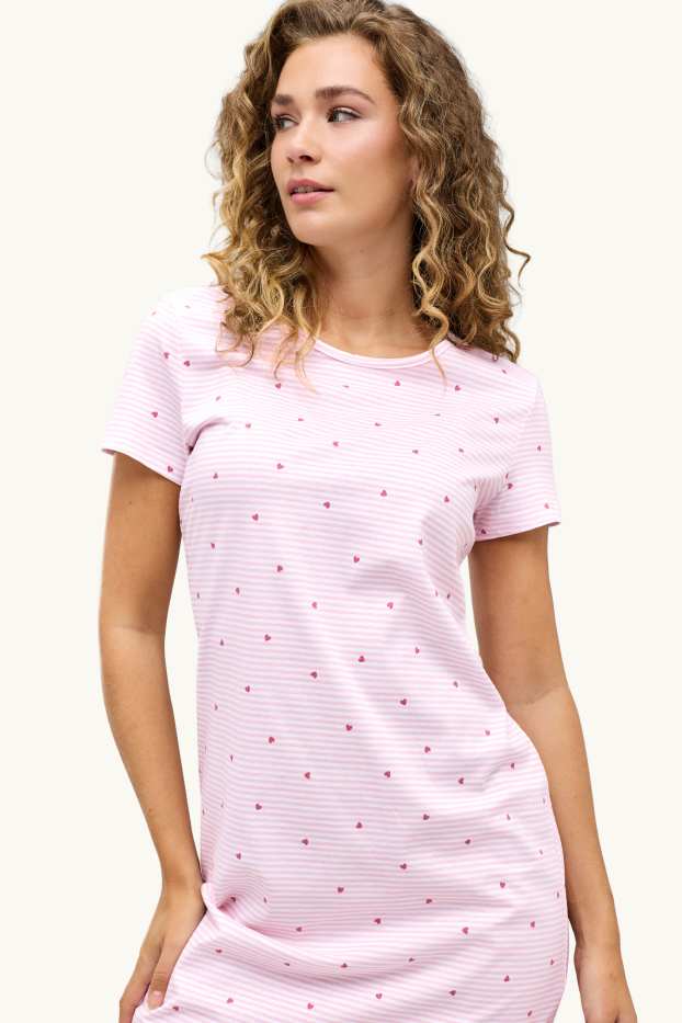 Femmes - Chemise de nuit - à rayures - à motif - rose
