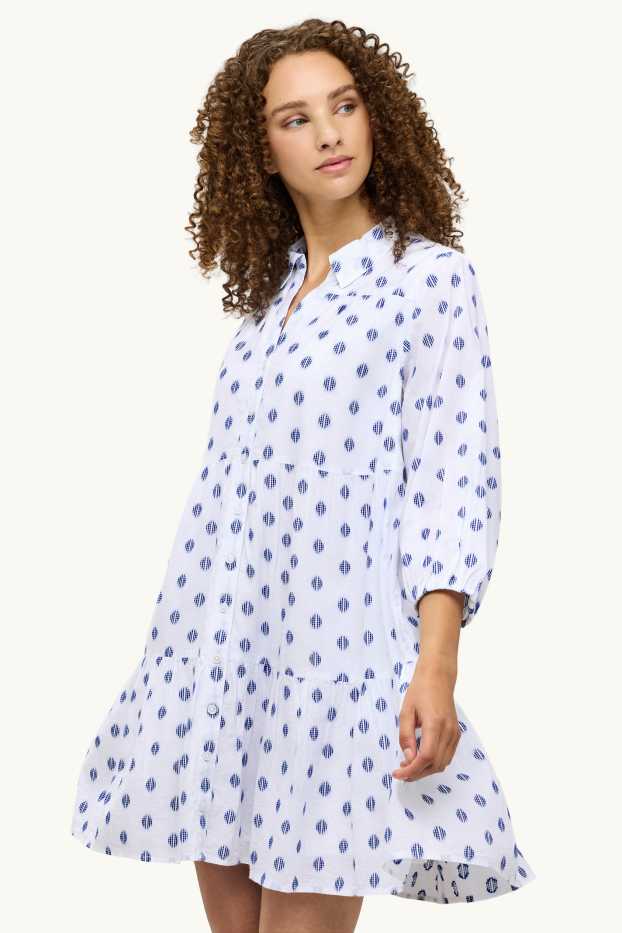 Femmes - Robe évasée - à pois - blanc / bleu