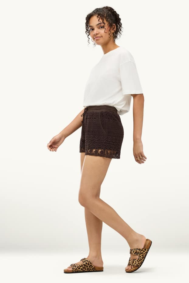 Damen - Strick-Shorts - braun