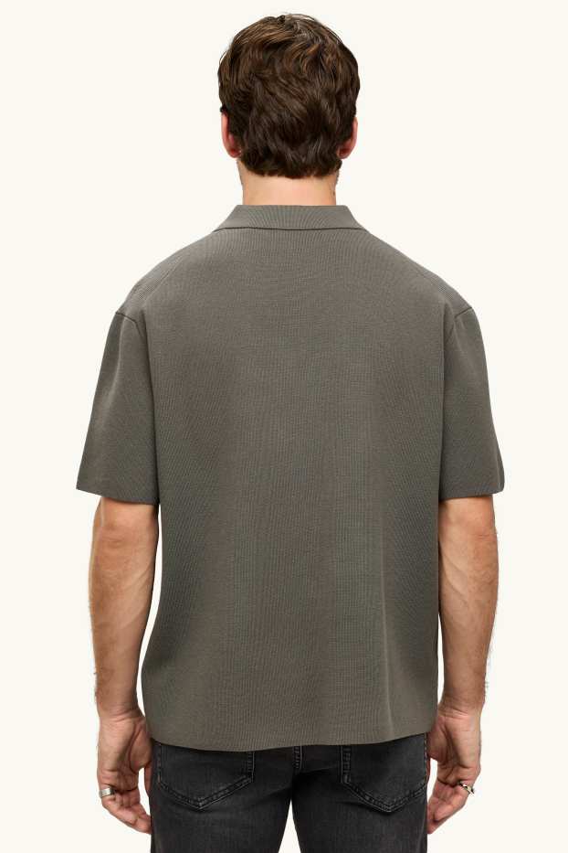 Heren - Gebreid overhemd - relaxed fit - grijs / groen