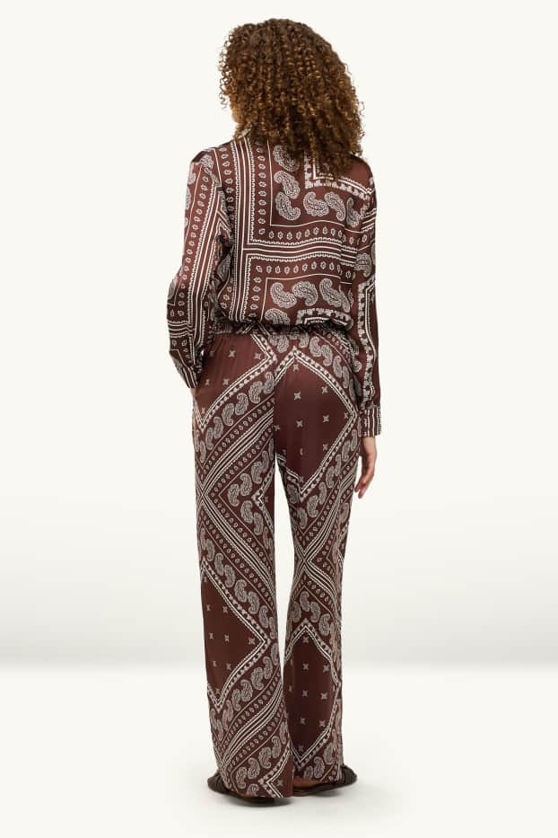 Dona - Pantalons de tela - mid waist - wide leg - amb motiu - marró
