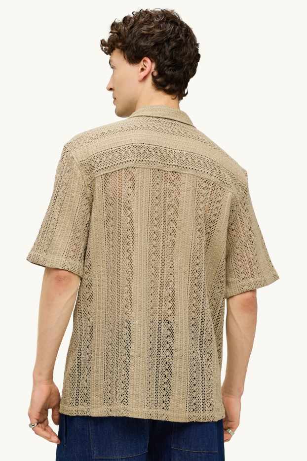 Herren - Strick-Hemd - Relaxed Fit - Reverskragen - gestreift - beige