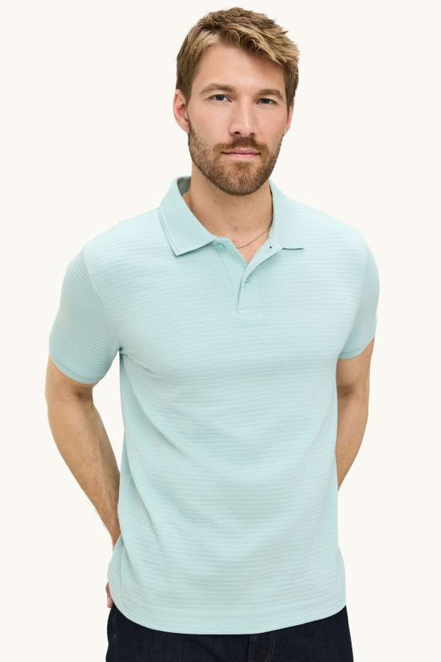 Hommes - Polo - regular fit - finition côtelée - turquoise