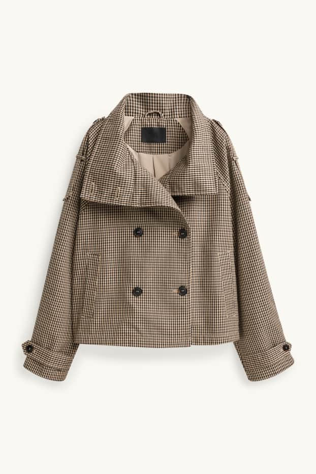 Damen - Crop Trenchcoat - kariert - beige