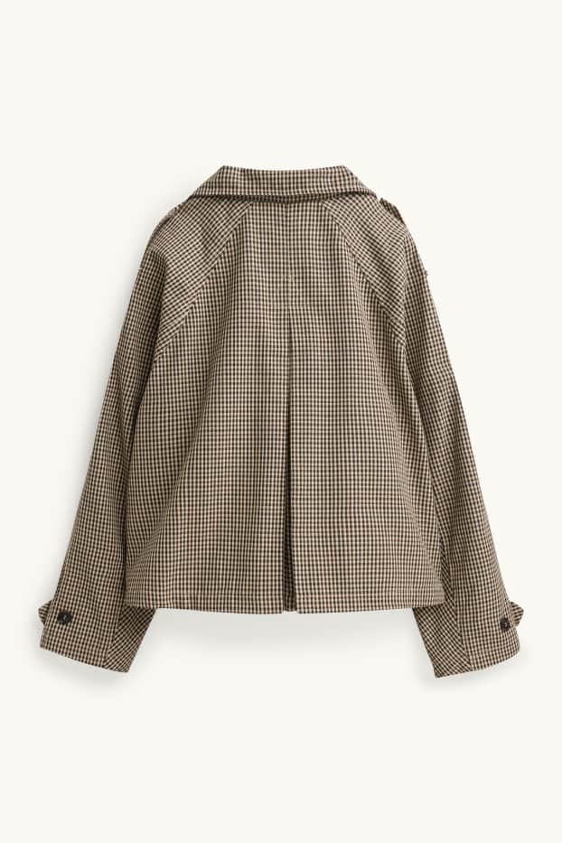 Damen - Crop Trenchcoat - kariert - beige