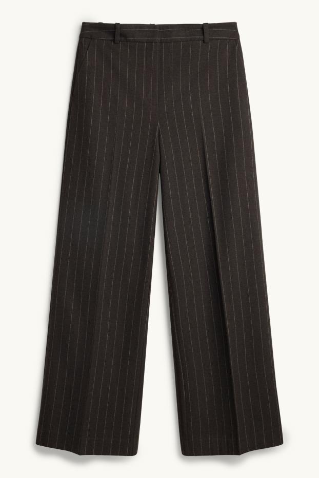 Damen - Business-Hose - High Waist - Wide Leg - Nadelstreifen - dunkelbraun