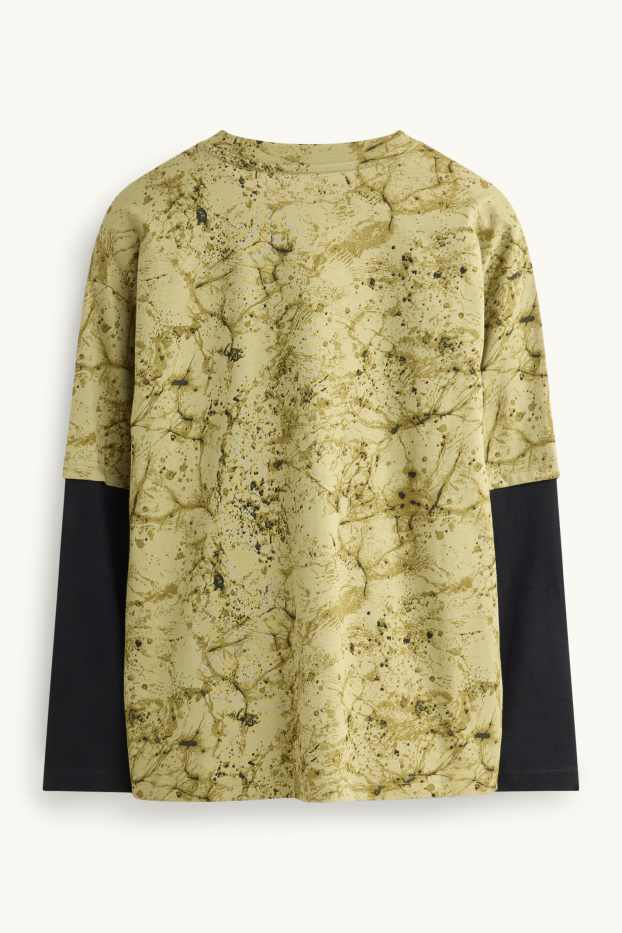 Enfants garçons - Haut à manches longues - à motif - look 2-en-1 - vert