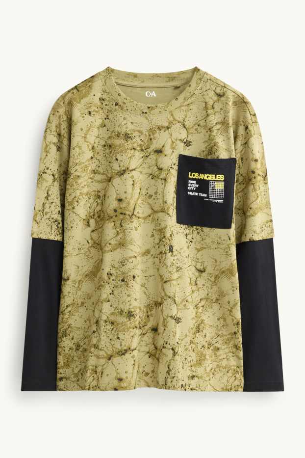 Enfants garçons - Haut à manches longues - à motif - look 2-en-1 - vert