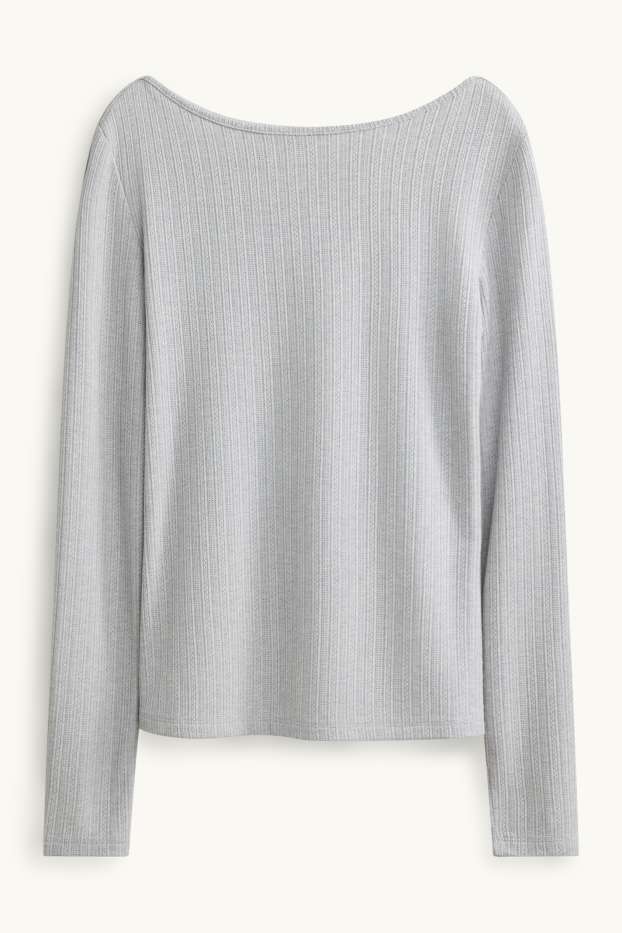Damen - Langarmshirt - Regular Fit - gerippt - hellgrau
