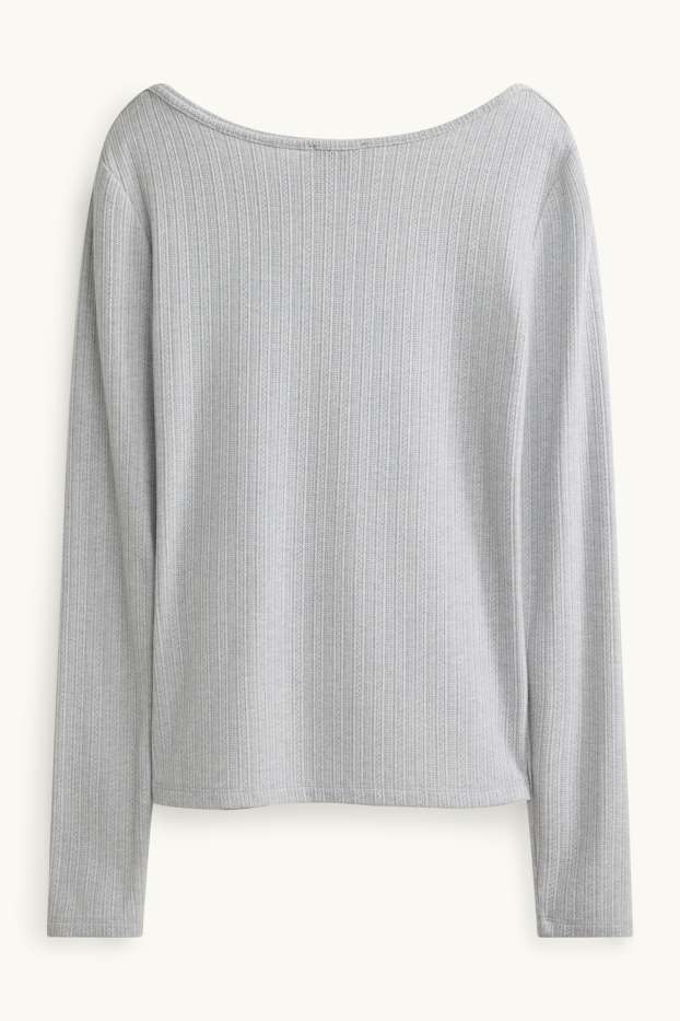 Damen - Langarmshirt - Regular Fit - gerippt - hellgrau