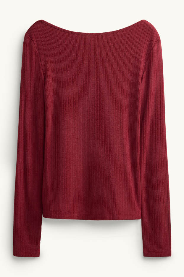 Damen - Langarmshirt - Regular Fit - gerippt - dunkelrot