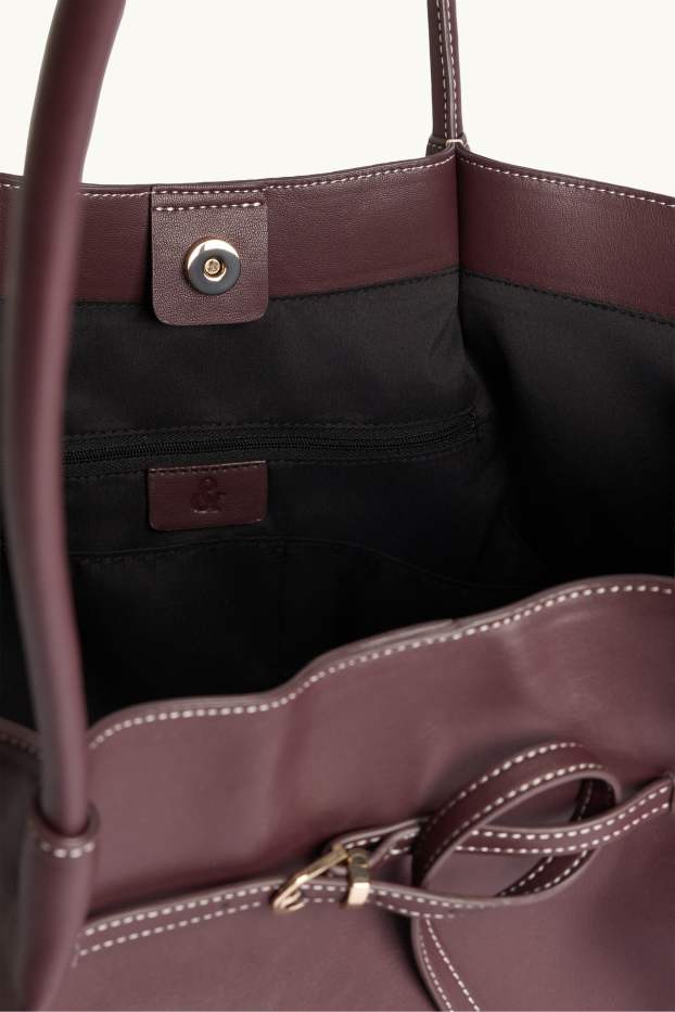 Dámské - Velká kabelka shopper - imitace kůže - bordeaux