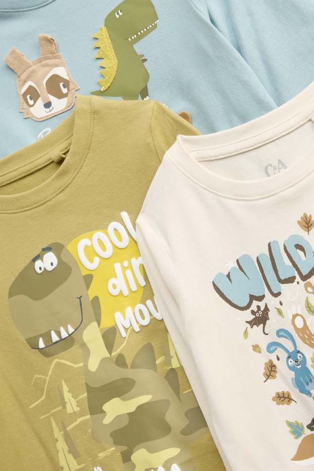 Kinder Buben - Multipack 3er - Dino und Tiere - Langarmshirt - blau / weiß