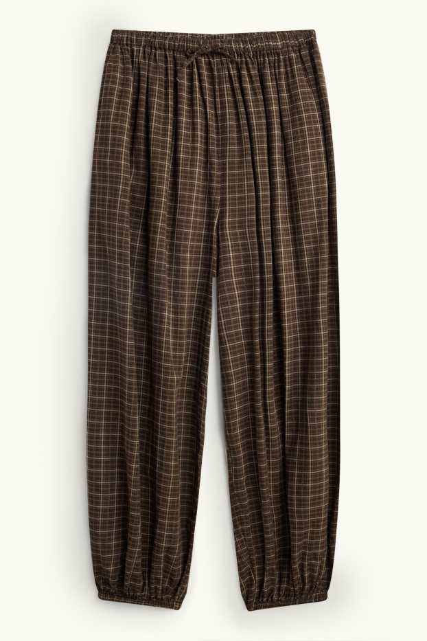 Dona - Pantalons orientals - mid waist - barrel leg - de quadres - marró/beix