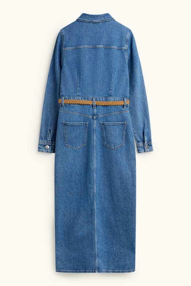 Damen - Jeans-Blusenkleid mit Gürtel - jeansblau