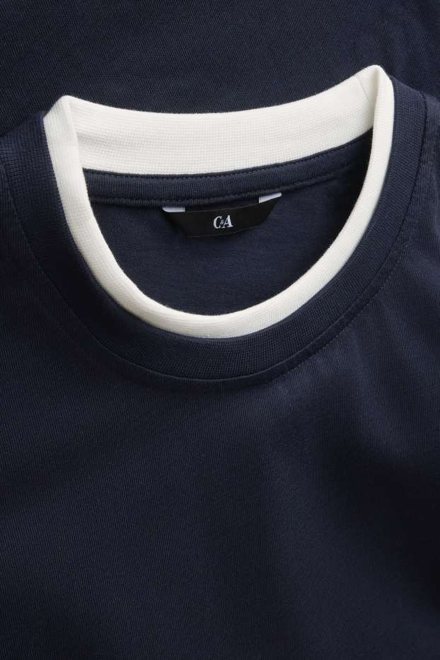 Herren - T-Shirt - Relaxed Fit - 2-in-1-Look - dunkelblau / weiß