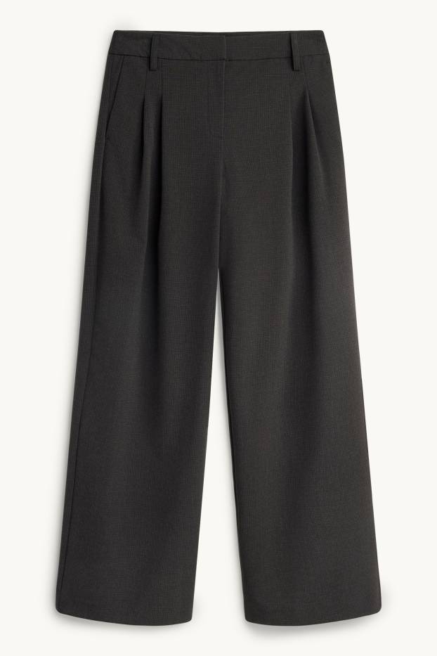 Donna - Pantaloni di stoffa - vita alta - gamba ampia - tessuto tramato - grigio scuro
