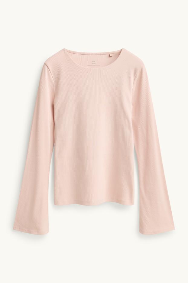 Dames - Longsleeve - slim fit - geribd - lichtrose