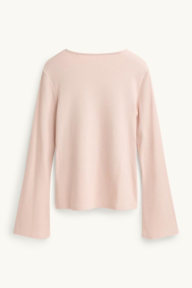 Dames - Longsleeve - slim fit - geribd - lichtrose