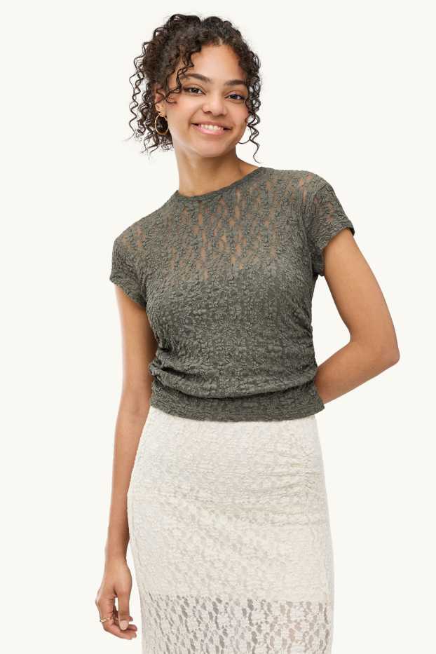 Dames - T-shirt - slim fit - mesh - kaki