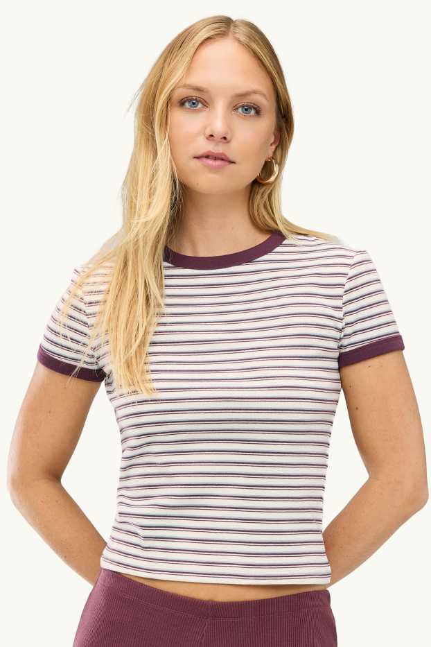 Femei - Tricou - slim fit - cu dungi - alb