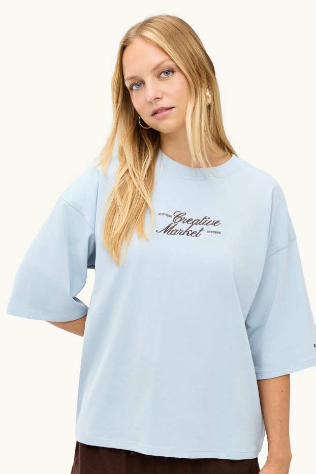 Damen - T-Shirt - Oversized - hellblau