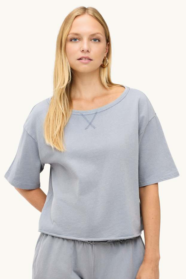 Dames - Kort T-shirt - oversized - lichtgrijs