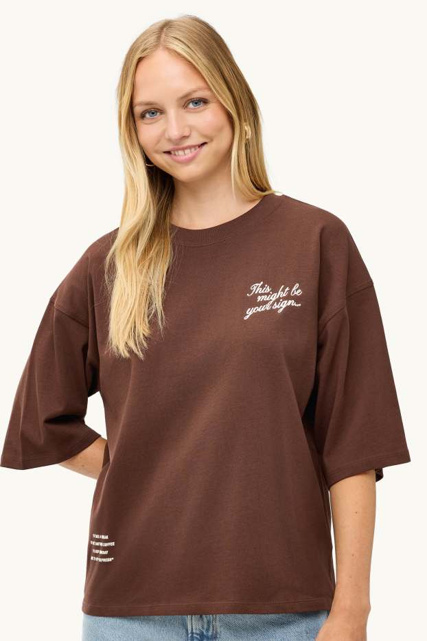 Women - T-shirt - oversized - brown