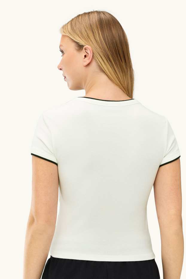 Dámské - Tričko - slim fit - vzhled 2 v 1 - krémově bílá