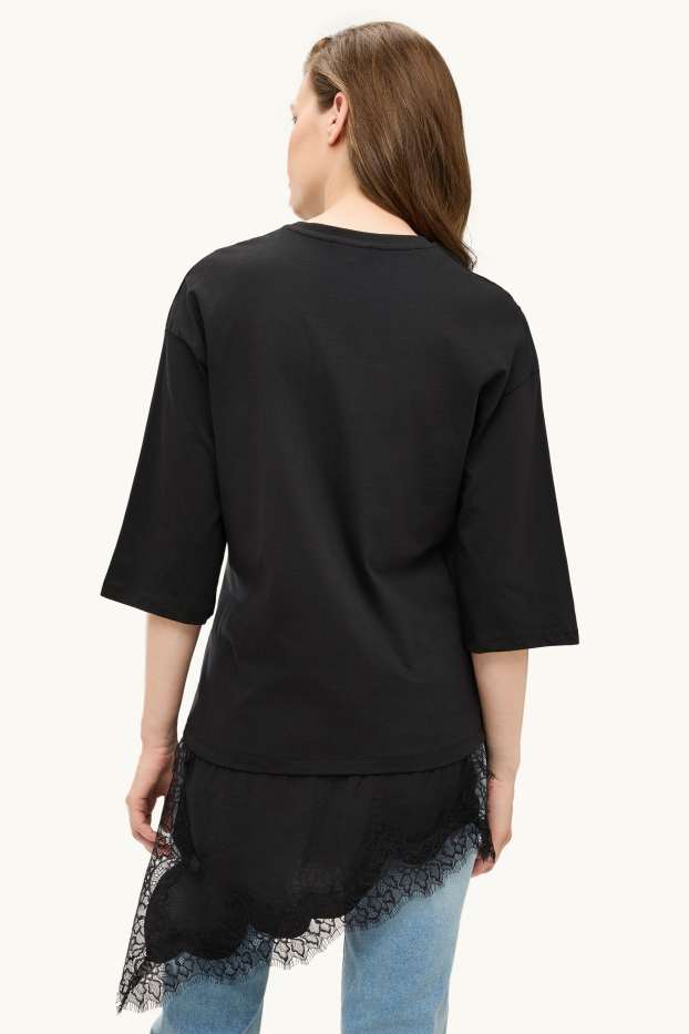 Damen - T-Shirt - Regular Fit - 2-in-1-Look - schwarz