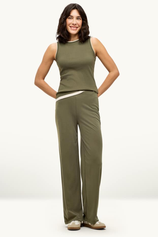 Dona - Pantalons de tela - mid waist - palazzo - caqui