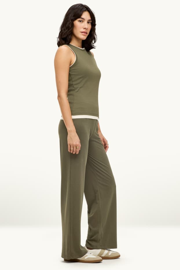 Dona - Pantalons de tela - mid waist - palazzo - caqui