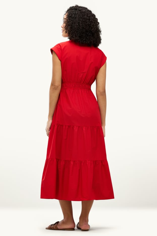 Damen - Fit & Flare Kleid mit V-Ausschnitt - rot