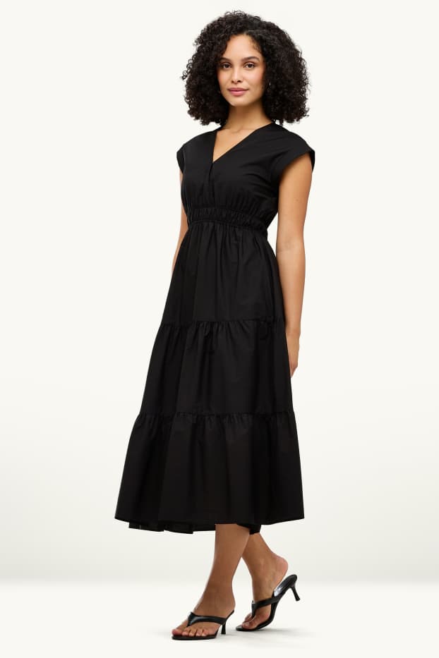 Dames - Fit & flare-jurk, met V-hals - zwart