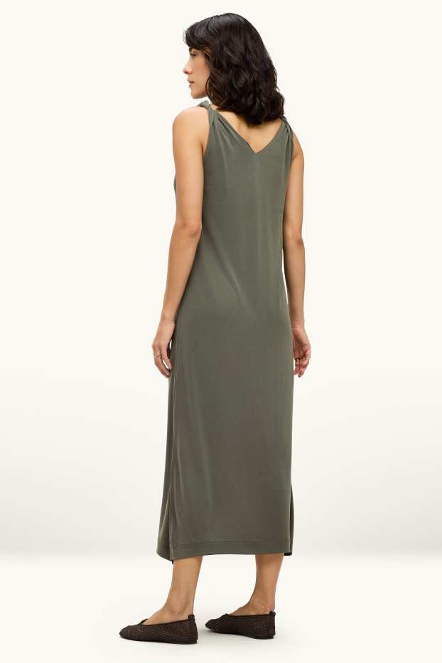 Damen - Kleid mit V-Ausschnitt - Straight Fit - khaki