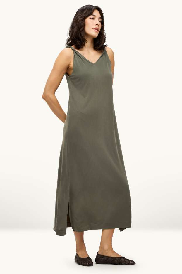 Damen - Kleid mit V-Ausschnitt - Straight Fit - khaki