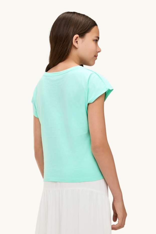 Kinder Mädchen - Beach Party - Kurzarmshirt mit Knotendetail - türkis