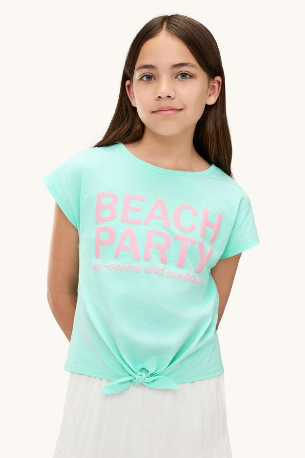 Kinder Mädchen - Beach Party - Kurzarmshirt mit Knotendetail - türkis