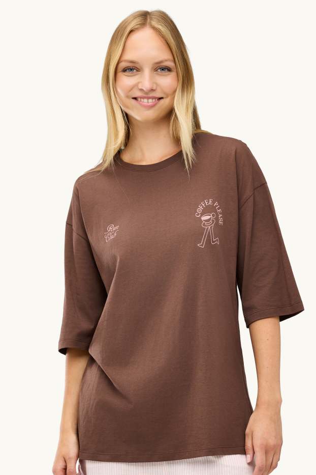 Women - T-shirt - oversized - brown