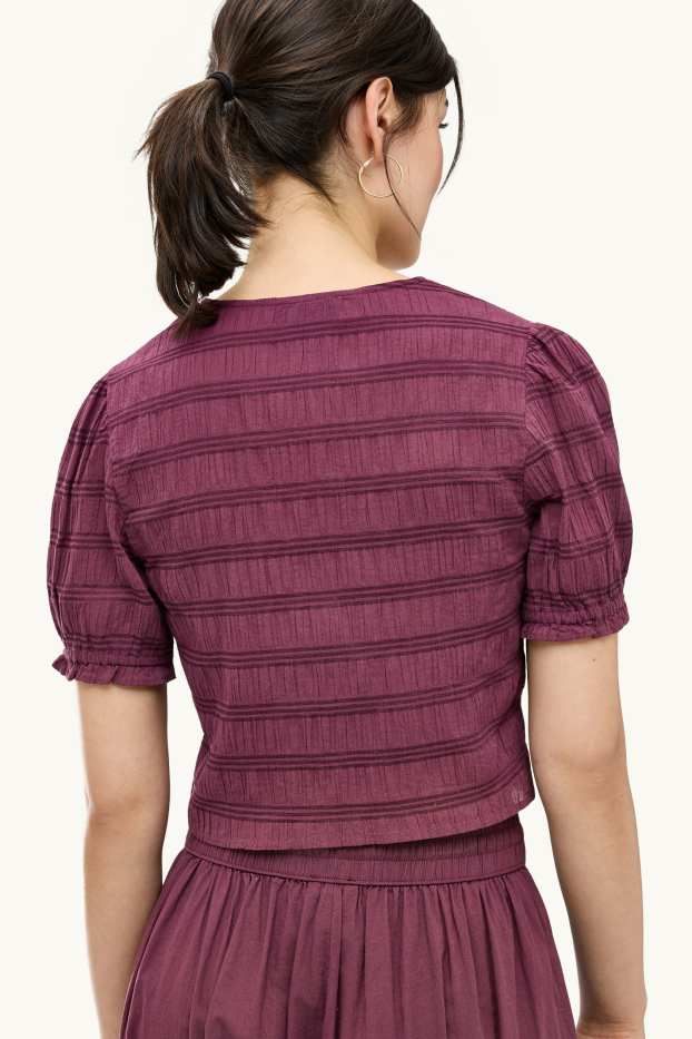 Damen - Crop Bluse - gesmokt - lila