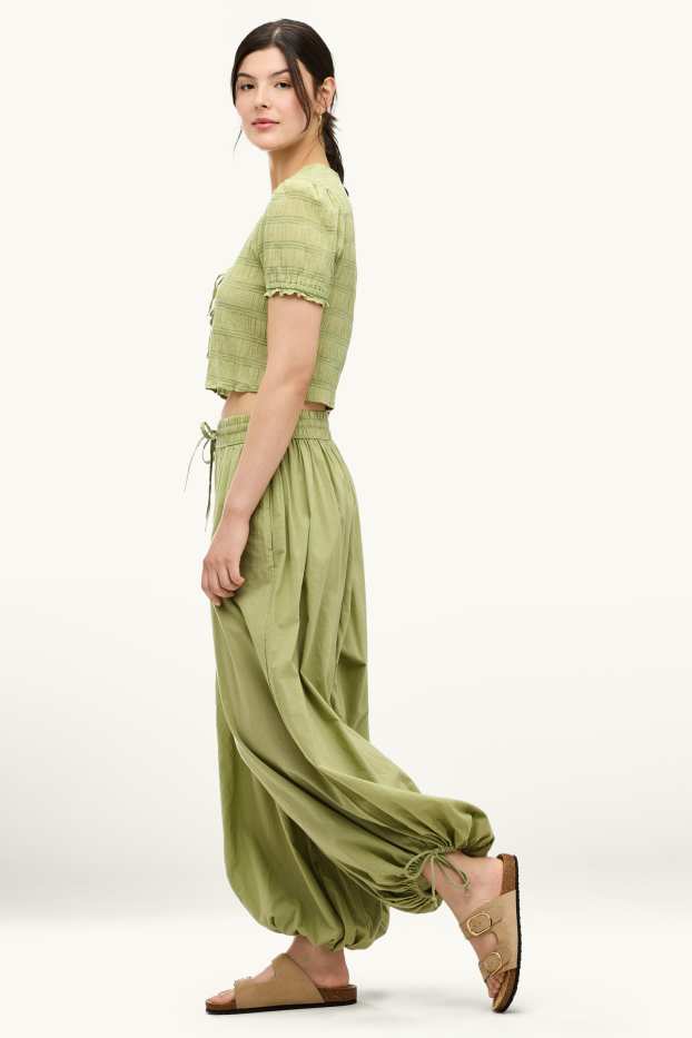 Donna - Pantaloni harem - vita media - balloon leg - verde