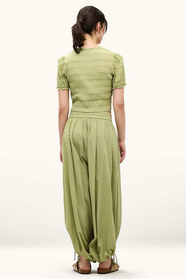 Donna - Pantaloni harem - vita media - balloon leg - verde