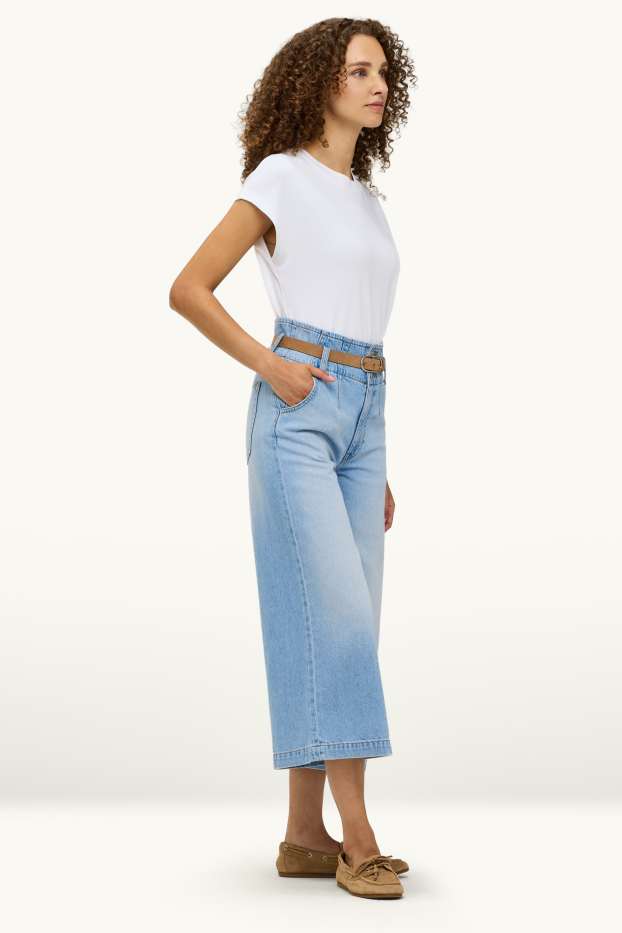 Dámské - Džíny culotte s páskem - high waist - džíny - modré